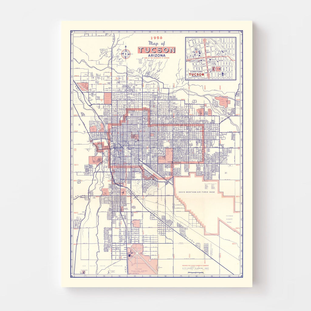 Vintage Map of Tucson, Arizona 1956