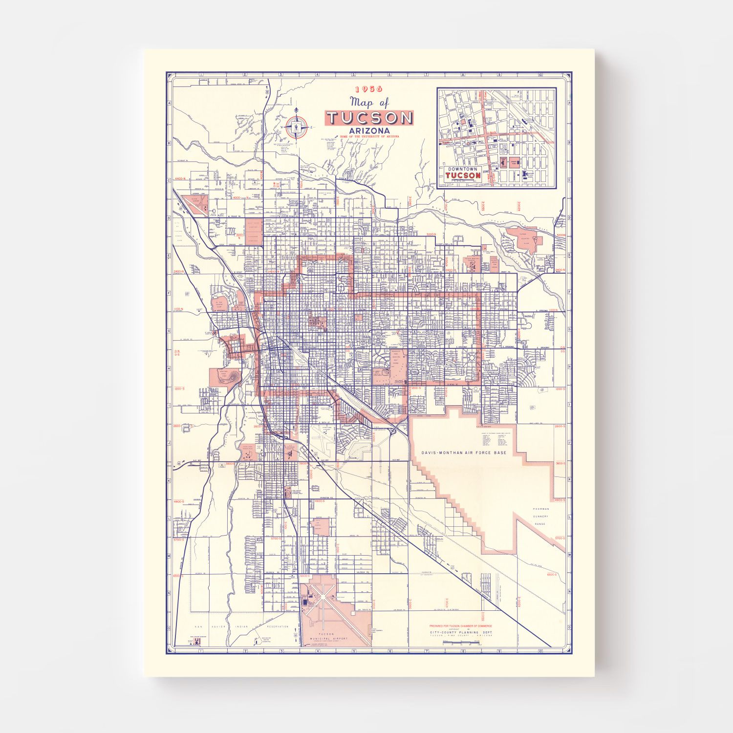 Vintage Map of Tucson, Arizona 1956