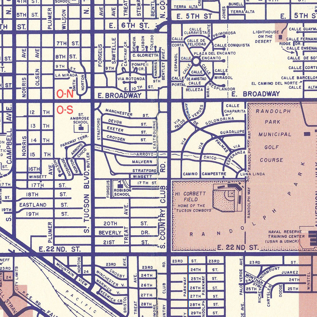 Vintage Map of Tucson, Arizona 1956