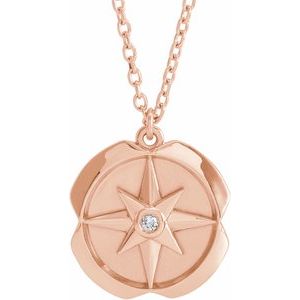 14K Rose Gold .01 CT Natural Diamond Star 16-18" Necklace