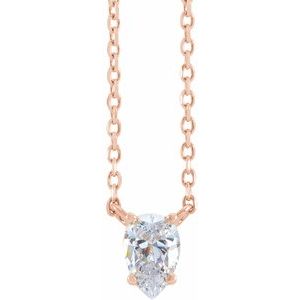 14K Rose Gold 1/3 CT Natural Diamond Solitaire 16-18" Necklace