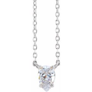 14K White Gold 1/3 CT Natural Diamond Solitaire 16-18" Necklace
