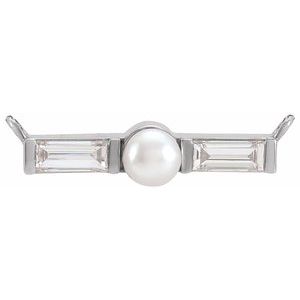 PlatinumCultured White Seed Pearl & 1/6 CTW Natural Diamond Bar Necklace Center