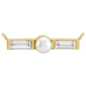 14K Yellow Gold Cultured White Seed Pearl & 1/6 CTW Natural Diamond Bar Necklace Center