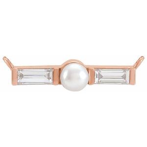 14K Rose Gold Cultured White Seed Pearl & 1/6 CTW Natural Diamond Bar Necklace Center
