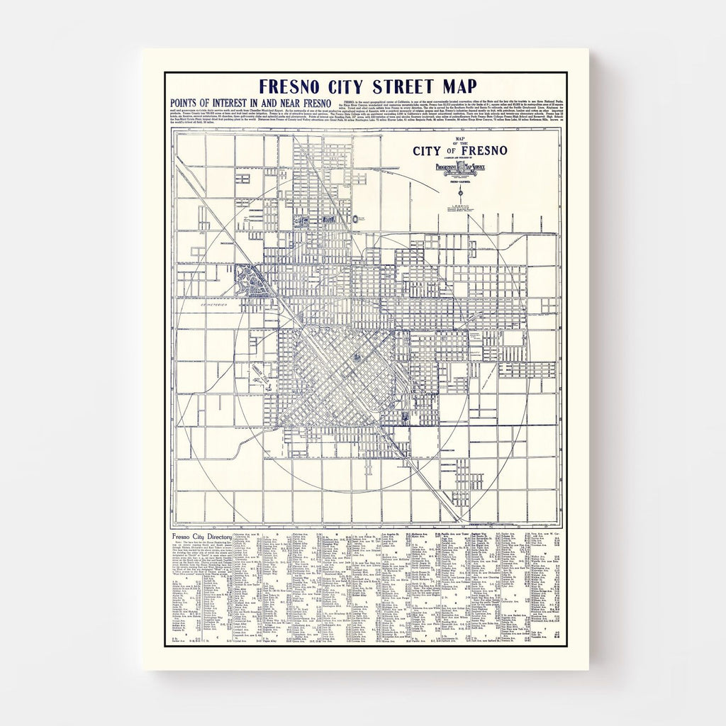 Vintage Map of Fresno, California 1925