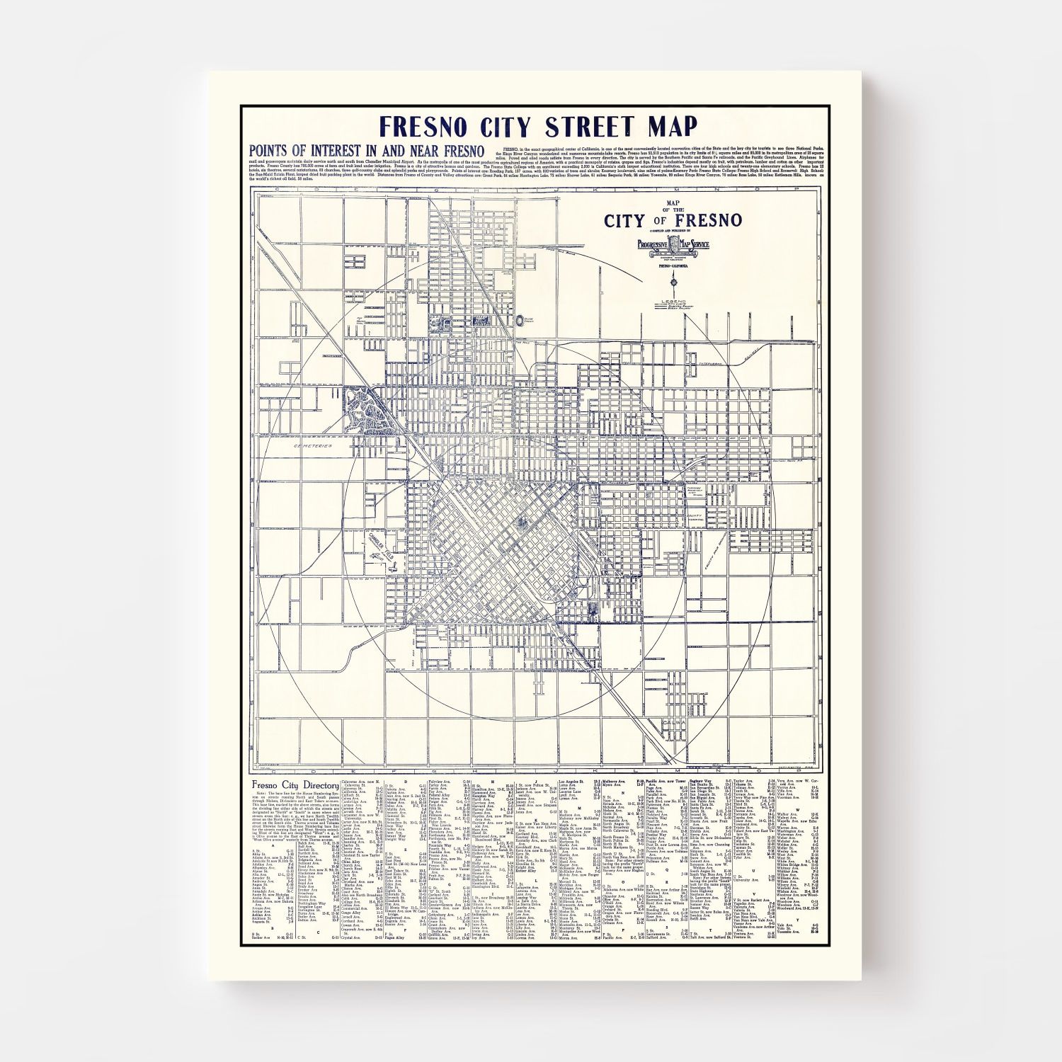 Vintage Map of Fresno, California 1925