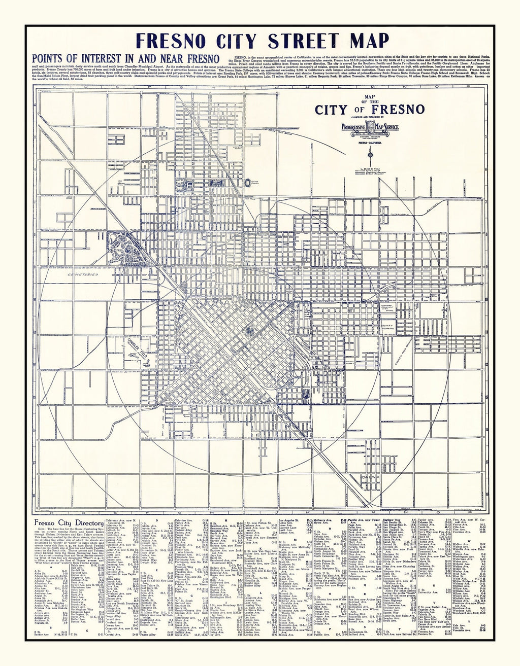 Vintage Map of Fresno, California 1925