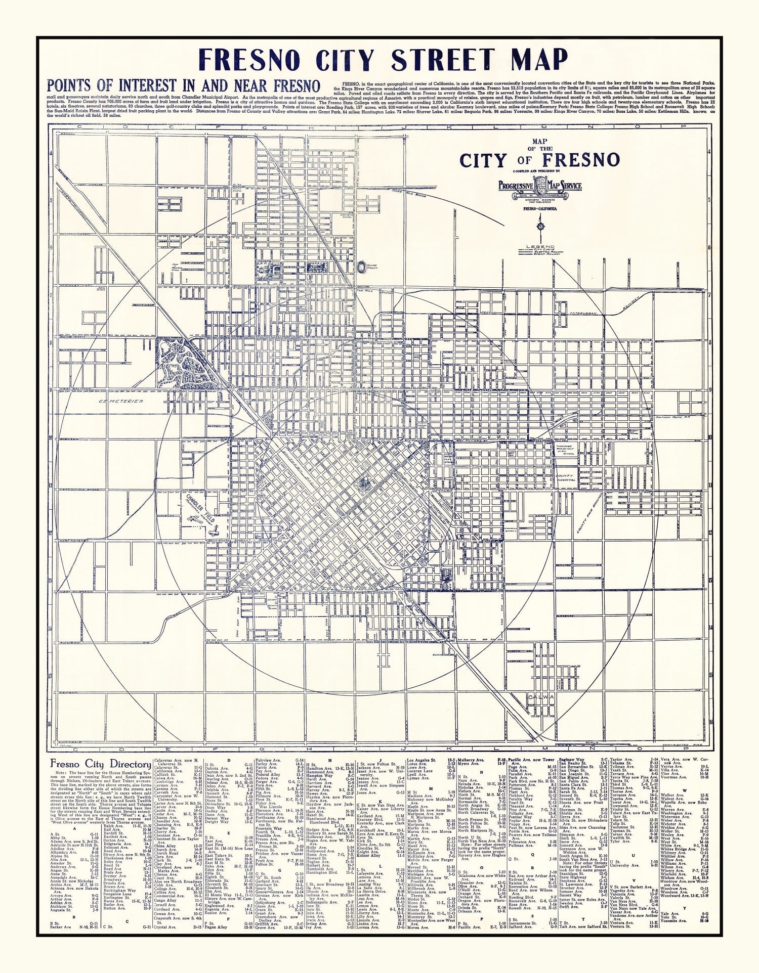 Vintage Map of Fresno, California 1925