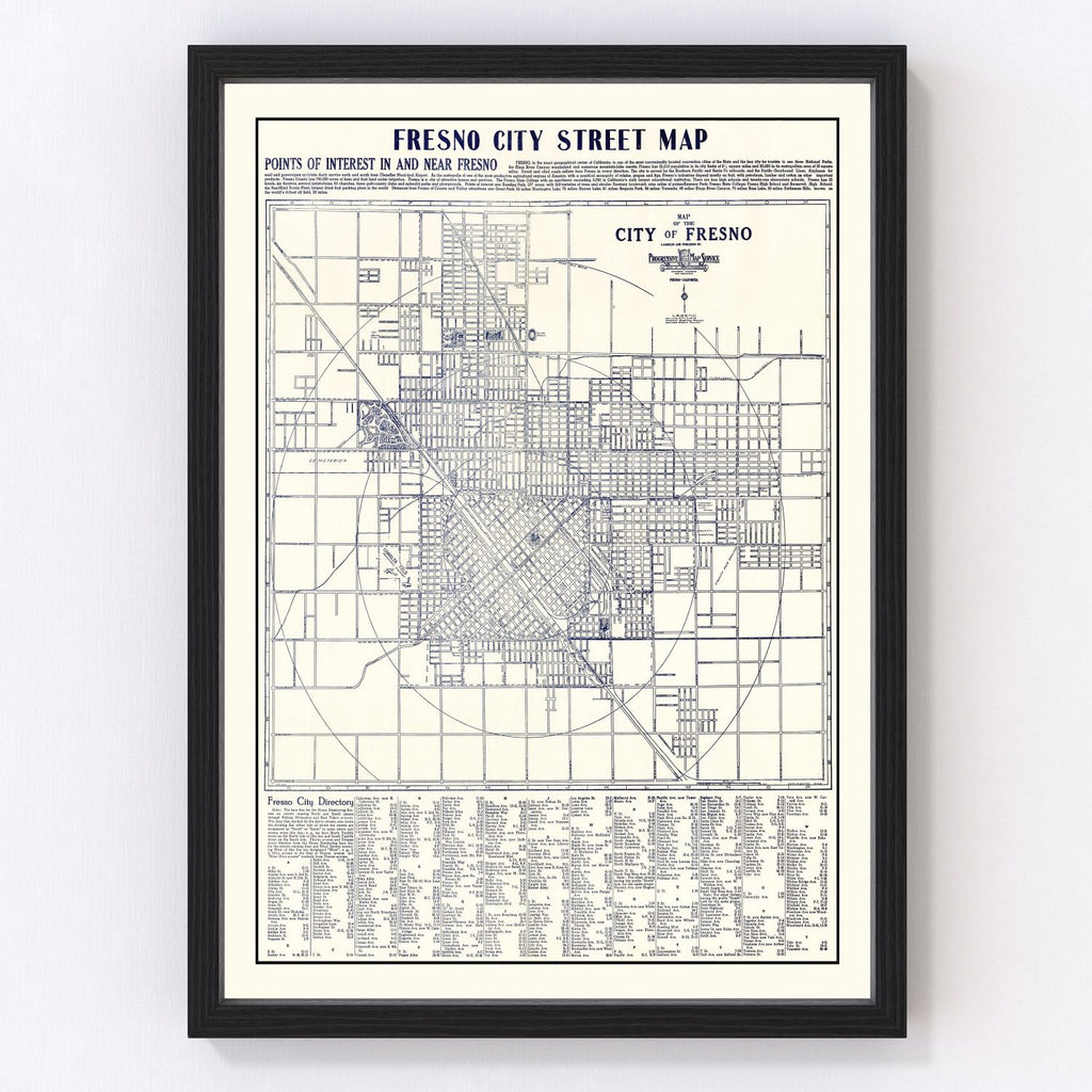 Vintage Map of Fresno, California 1925