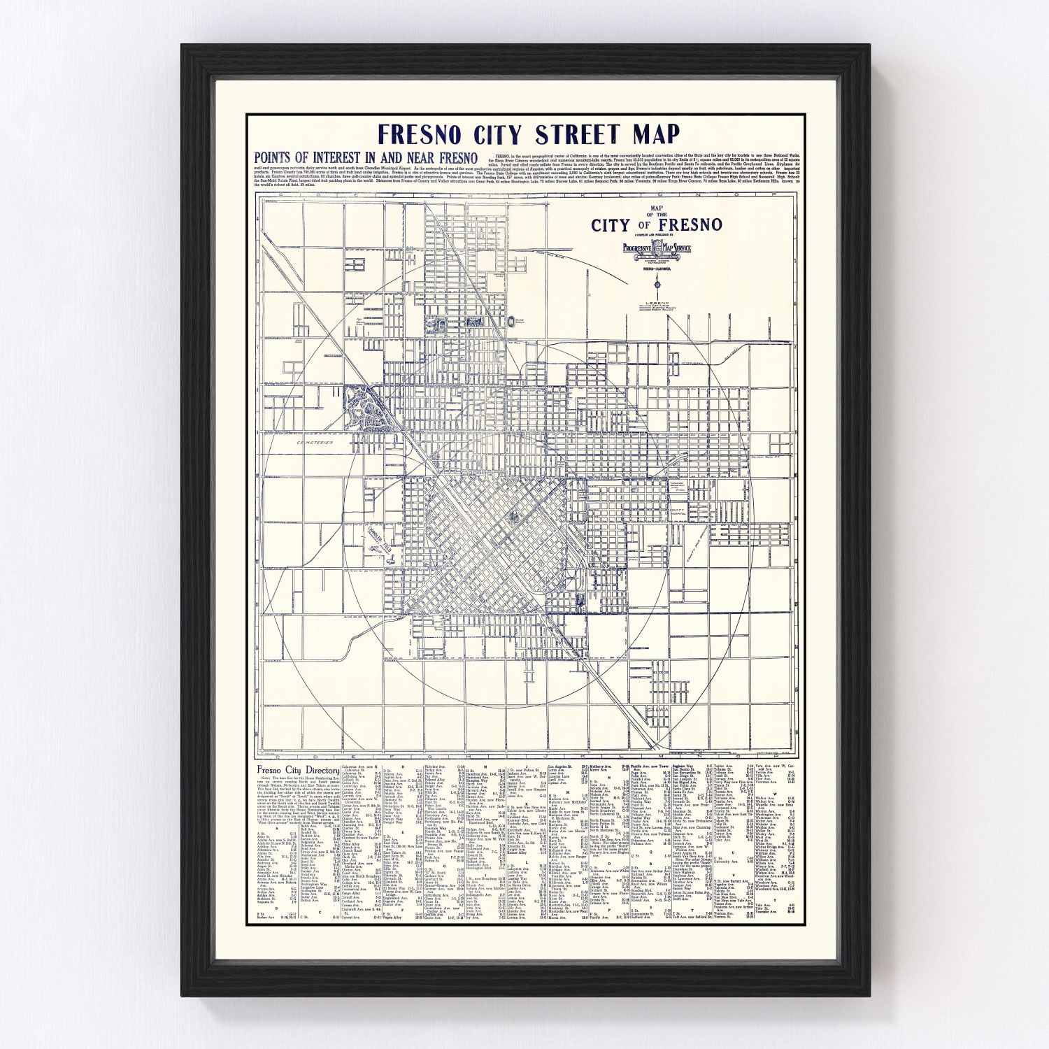 Vintage Map of Fresno, California 1925