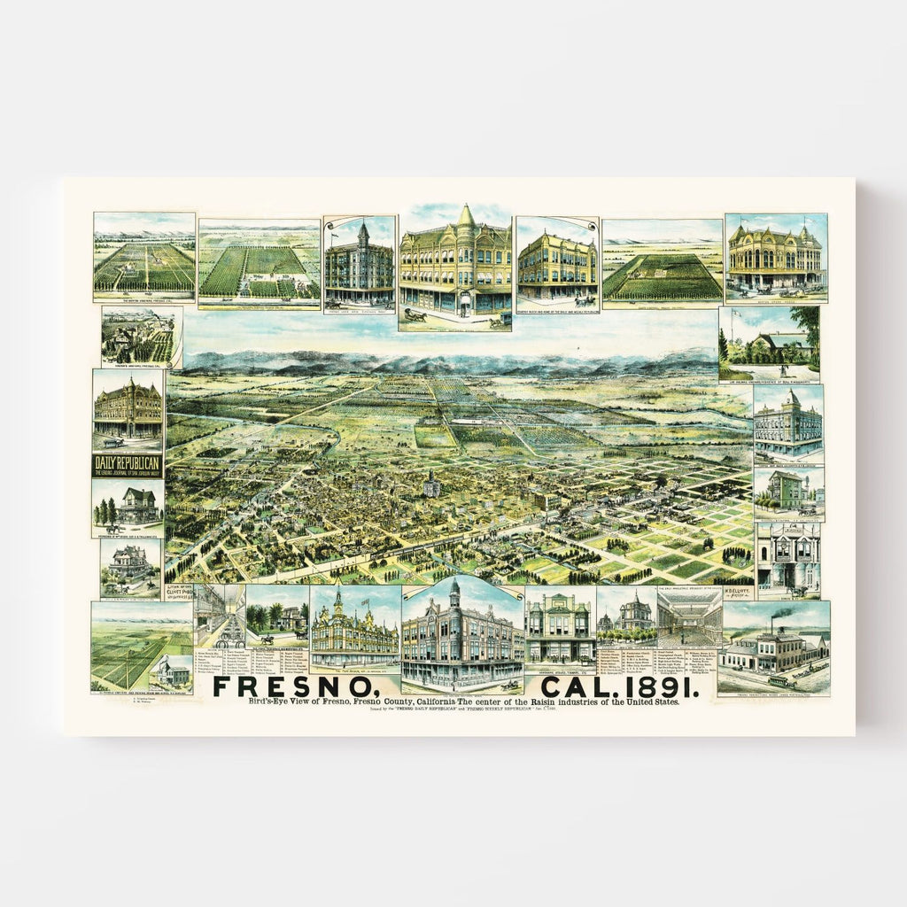 Vintage Map of Fresno, California 1891