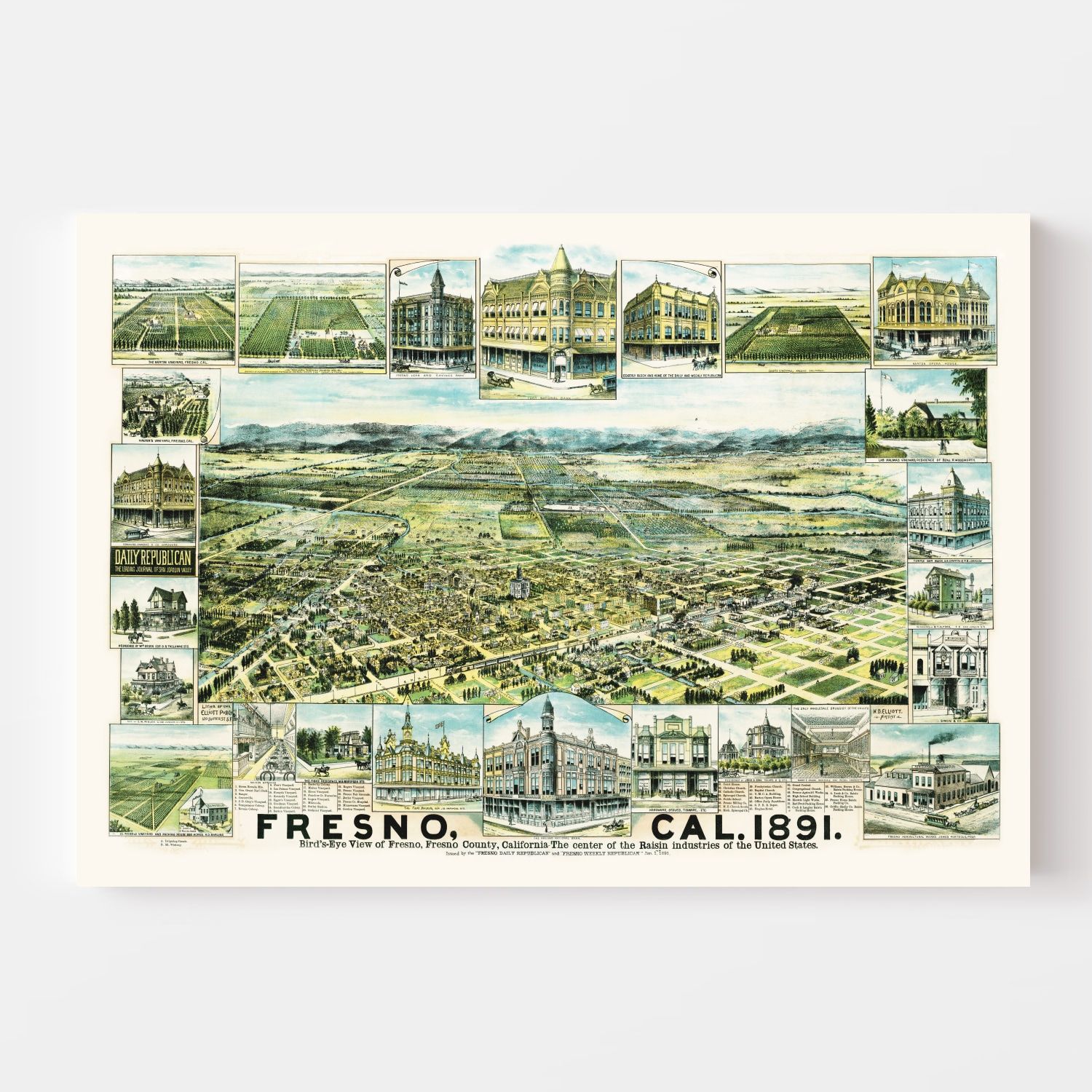 Vintage Map of Fresno, California 1891