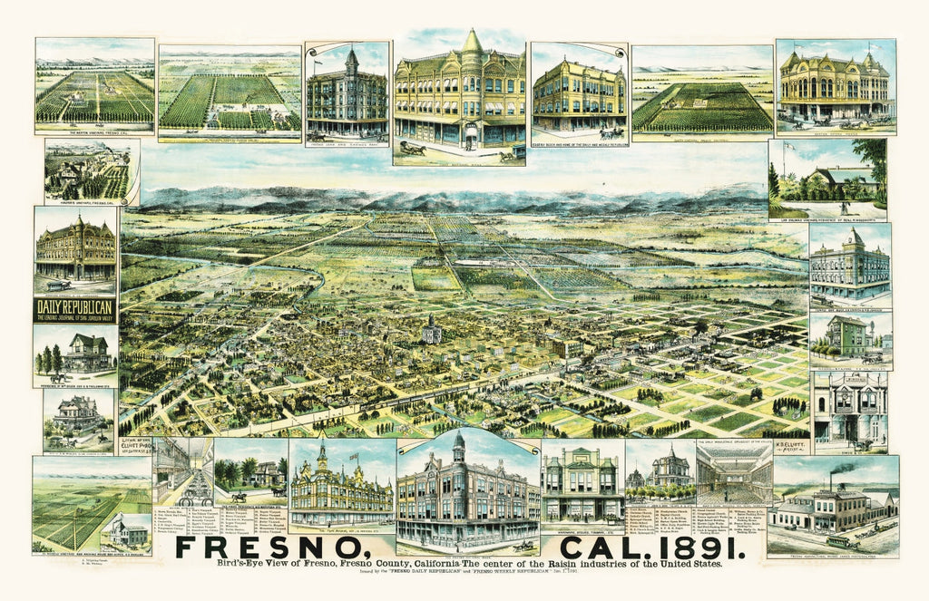 Vintage Map of Fresno, California 1891