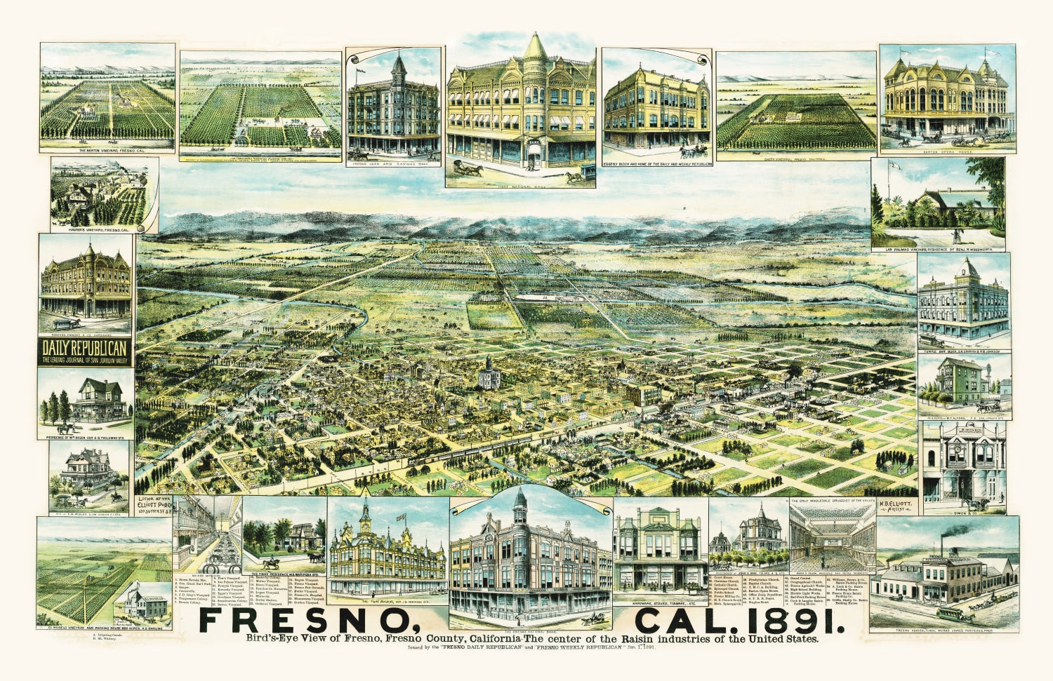 Vintage Map of Fresno, California 1891