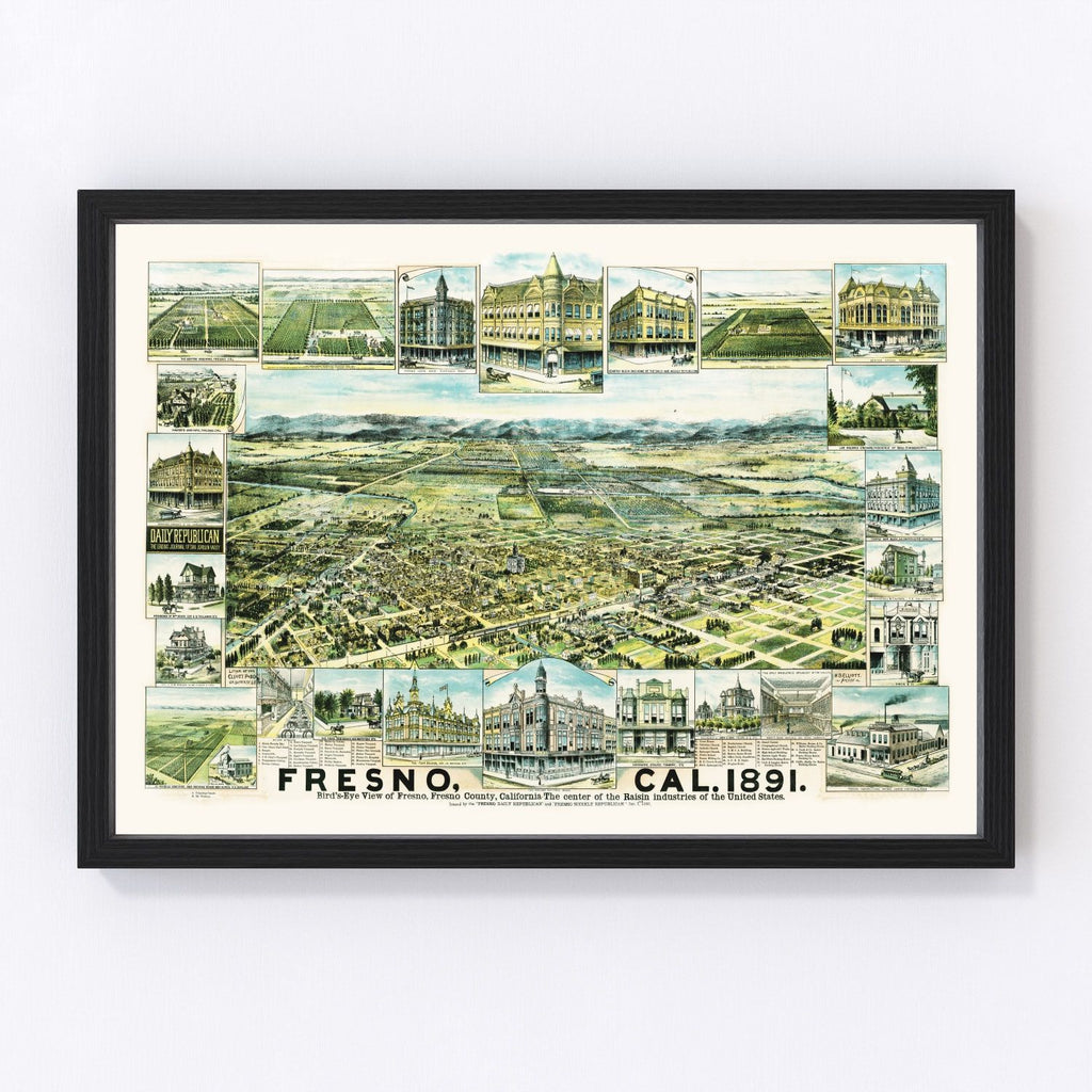 Vintage Map of Fresno, California 1891