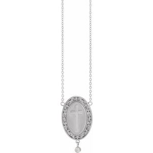 Sterling Silver .015 CT Natural Diamond Rosary Cross 18" Necklace