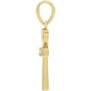 14K Yellow Gold .03 CT Natural Diamond Ankh Cross Pendant