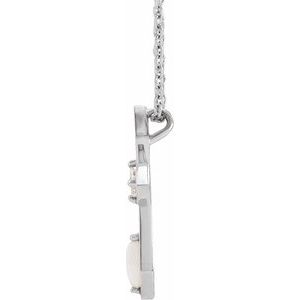 Platinum Natural White Opal & .05 CT Natural Diamond Cross 16-18" Necklace