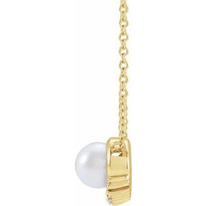 14K Yellow Gold Cultured White Akoya Pearl & .025 CTW Natural Diamond 18" Necklace