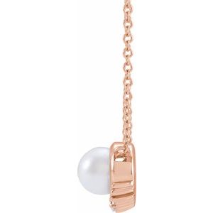 14K Rose Gold Cultured White Akoya Pearl & .025 CTW Natural Diamond 18" Necklace