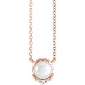 14K Rose Gold Cultured White Akoya Pearl & .025 CTW Natural Diamond 18" Necklace