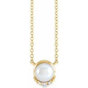 14K Yellow Gold Cultured White Akoya Pearl & .025 CTW Natural Diamond 18" Necklace