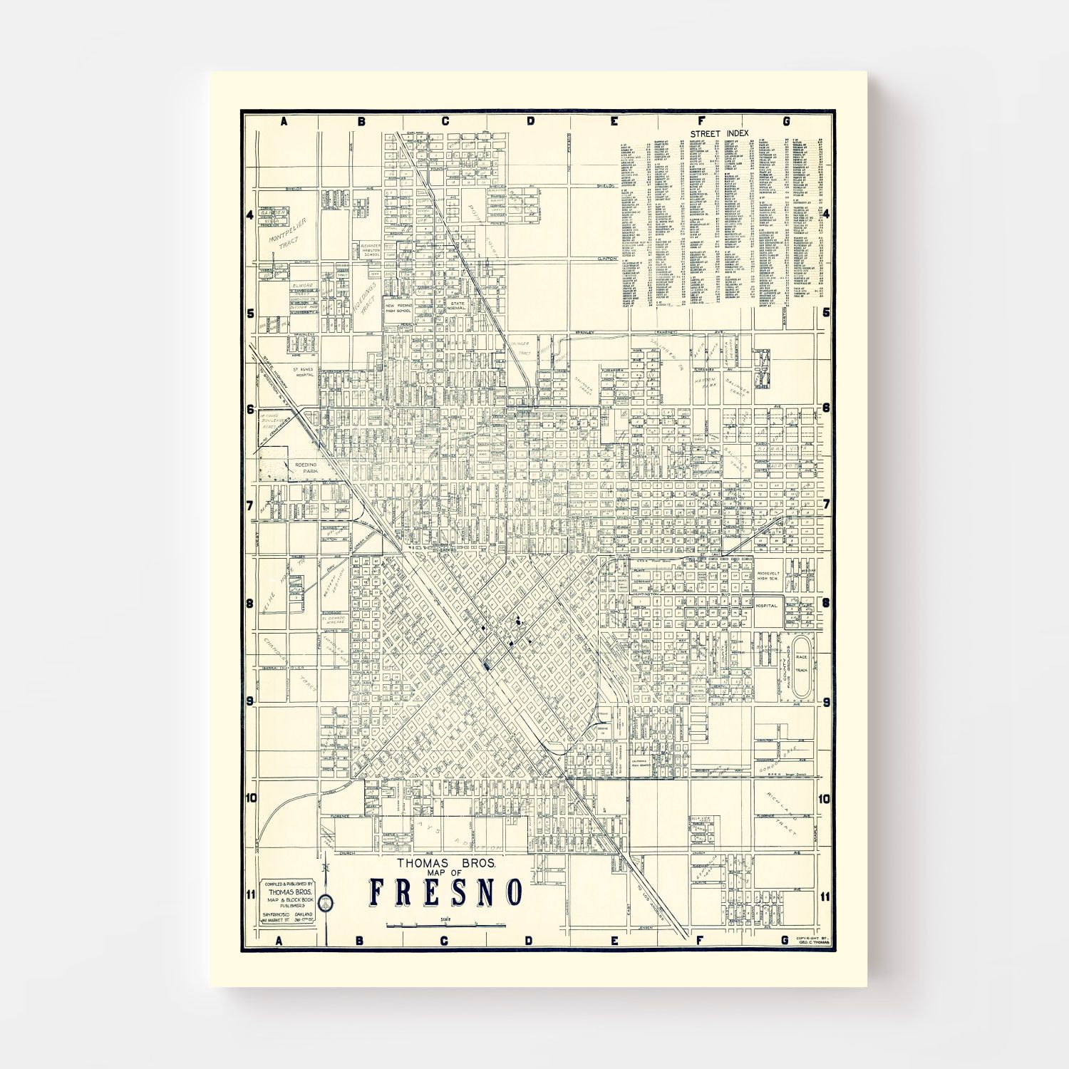 Vintage Map of Fresno, California 1920