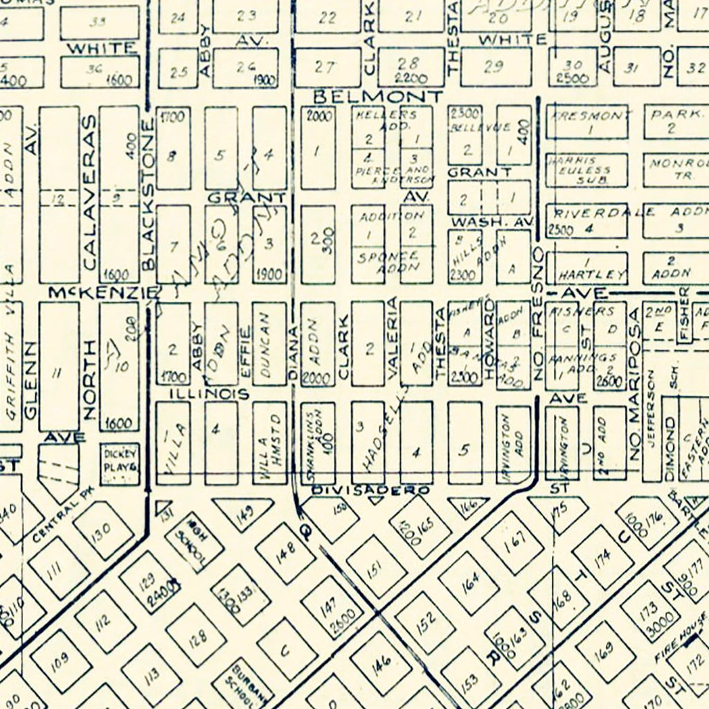 Vintage Map of Fresno, California 1920