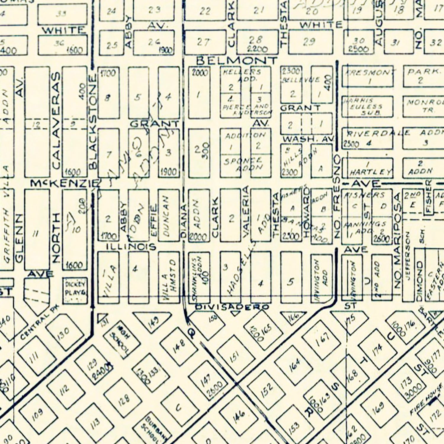 Vintage Map of Fresno, California 1920