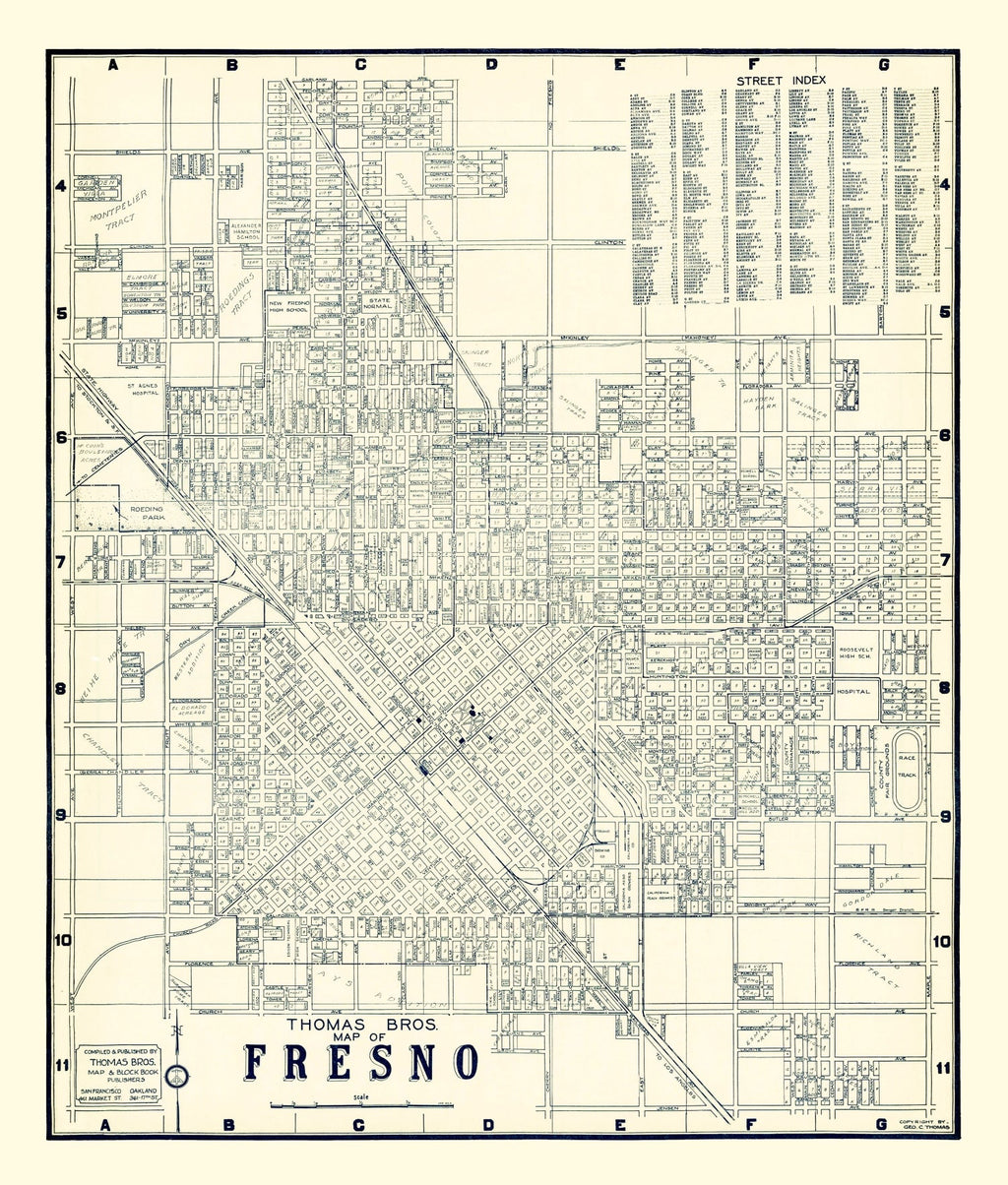 Vintage Map of Fresno, California 1920