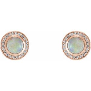 14K Rose Gold 5 mm Natural White Opal & 1/6 CTW Natural Diamond Halo-Style Earrings