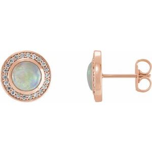 14K Rose Gold 5 mm Natural White Opal & 1/6 CTW Natural Diamond Halo-Style Earrings