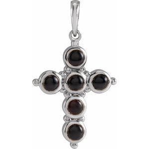 Sterling Silver Natural Black Onyx Cross Pendant