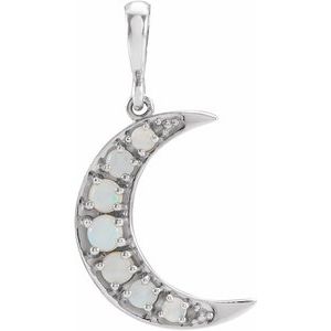 Platinum Natural White Opal Cabochon Crescent Moon Pendant