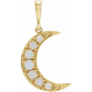 14K Yellow Gold Natural White Opal Cabochon Crescent Moon Pendant