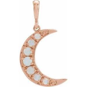 14K Rose Gold Natural White Opal Cabochon Crescent Moon Pendant