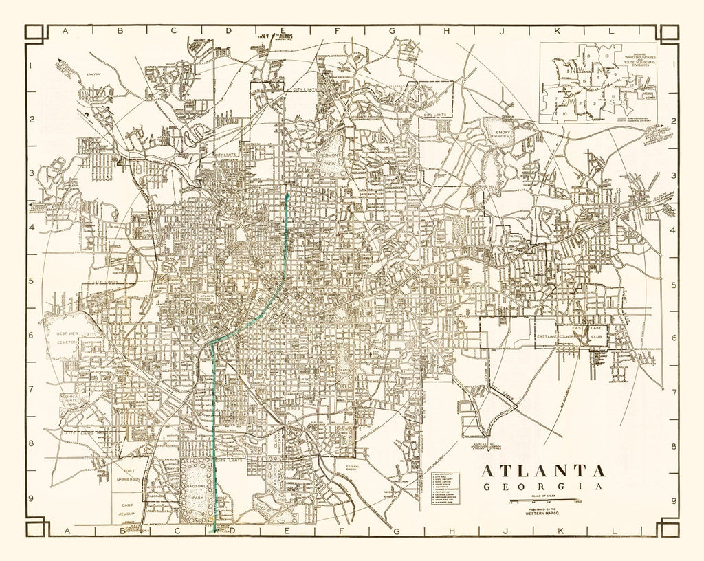 Vintage Map of Atlanta, Georgia 1931