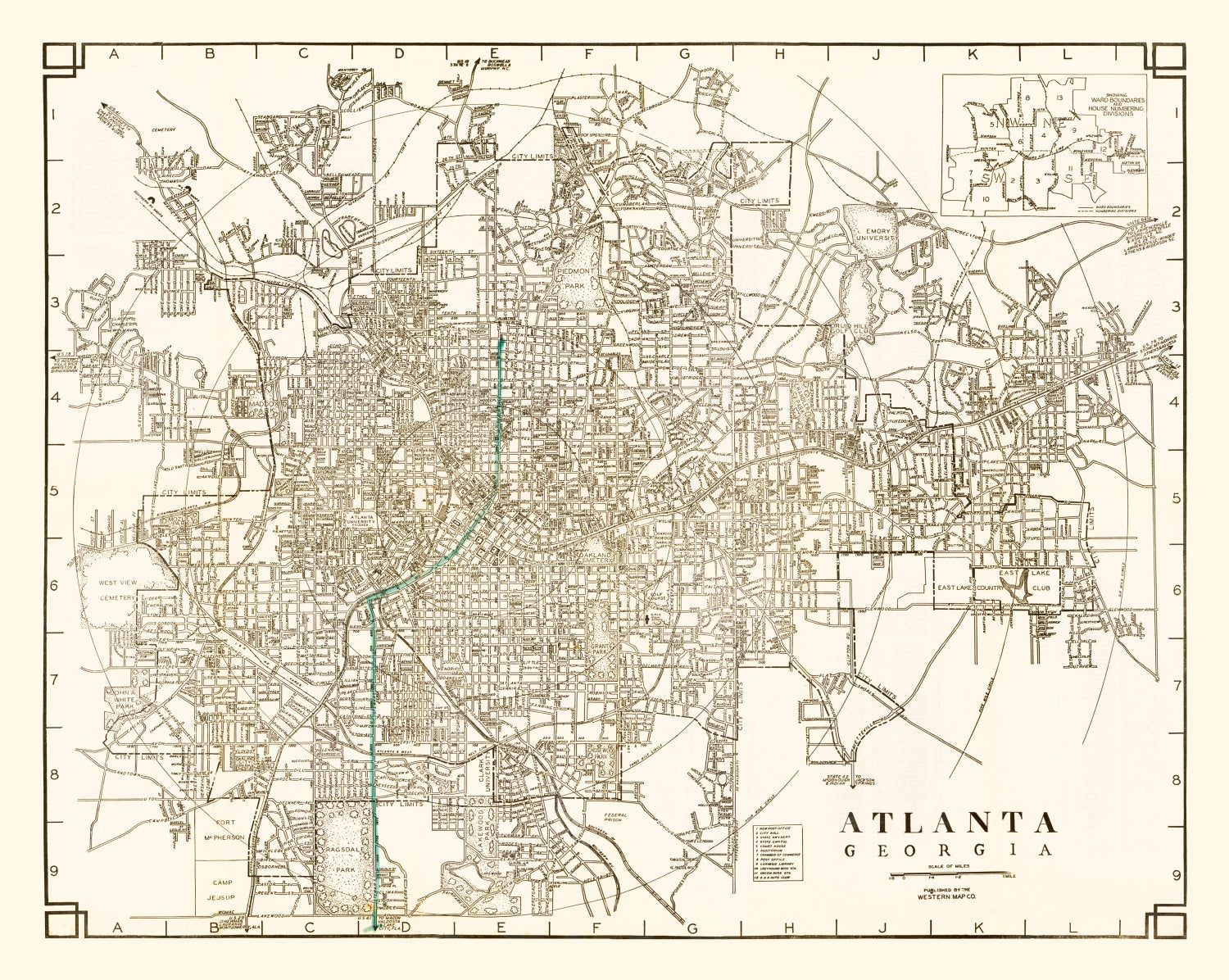 Vintage Map of Atlanta, Georgia 1931