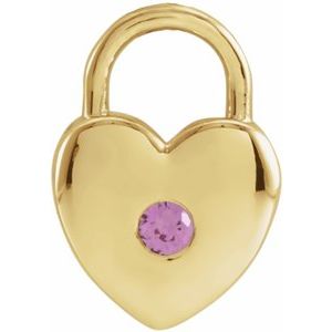 14K Yellow Gold Natural Pink Sapphire Heart Lock Pendant