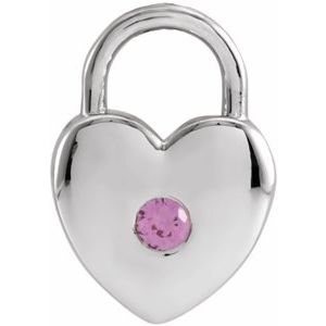 14K White Gold Natural Pink Sapphire Heart Lock Pendant
