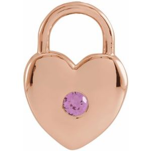 14K Rose Gold Natural Pink Sapphire Heart Lock Pendant