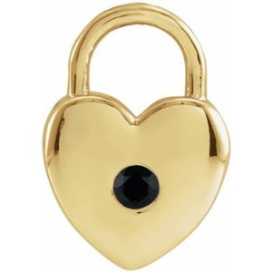 14K Yellow Gold Natural Black Spinel Heart Lock Pendant