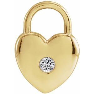 14K Yellow Gold Natural White Sapphire Heart Lock Pendant