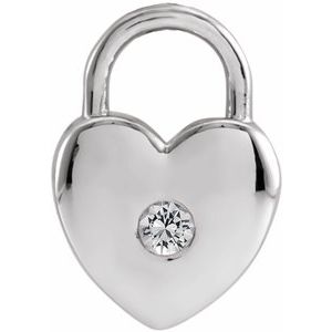 14K White Gold Natural White Sapphire Heart Lock Pendant