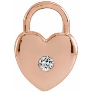 14K Rose Gold Natural White Sapphire Heart Lock Pendant