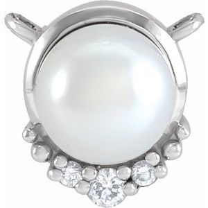 14K White Gold Cultured White Akoya Pearl & .025 CTW Natural Diamond Necklace Center