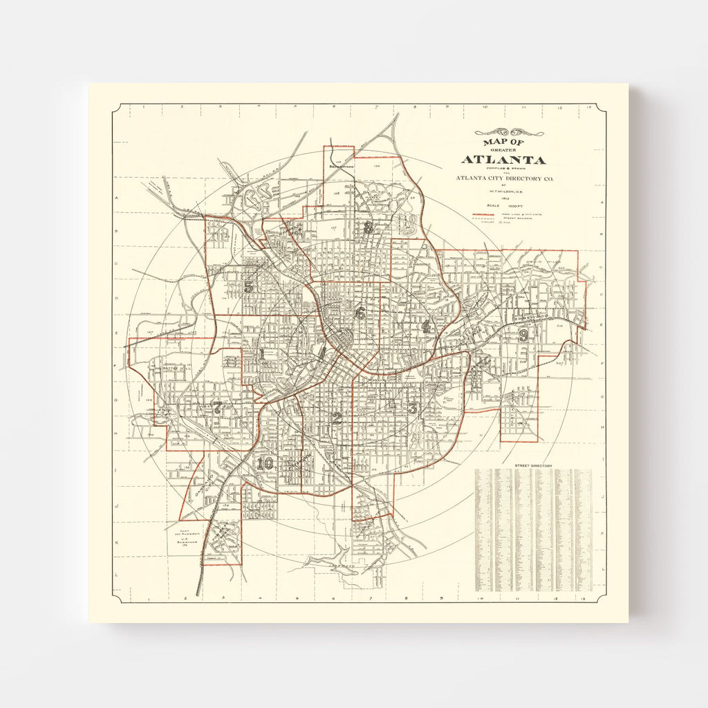 Vintage Map of Atlanta, Georgia 1912