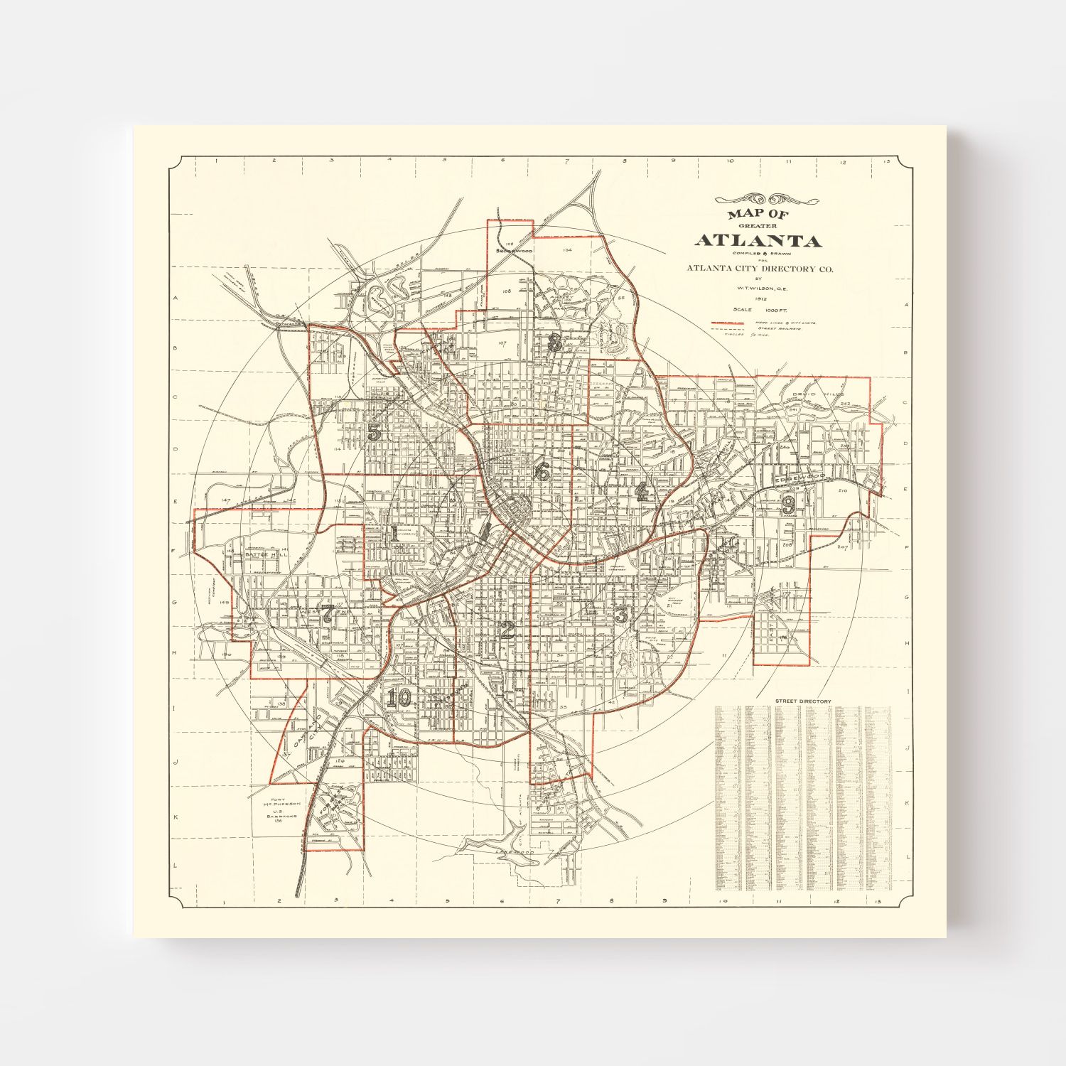 Vintage Map of Atlanta, Georgia 1912