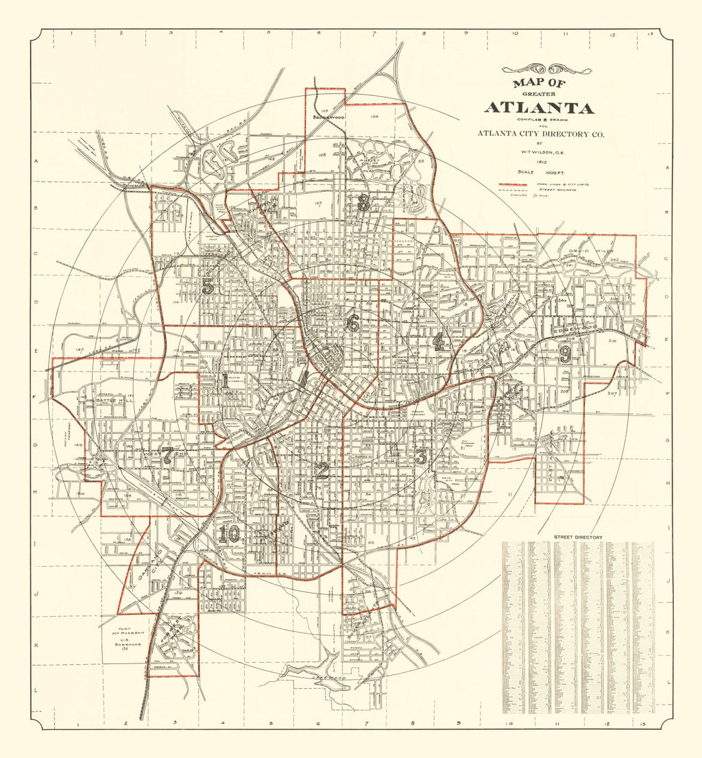 Vintage Map of Atlanta, Georgia 1912